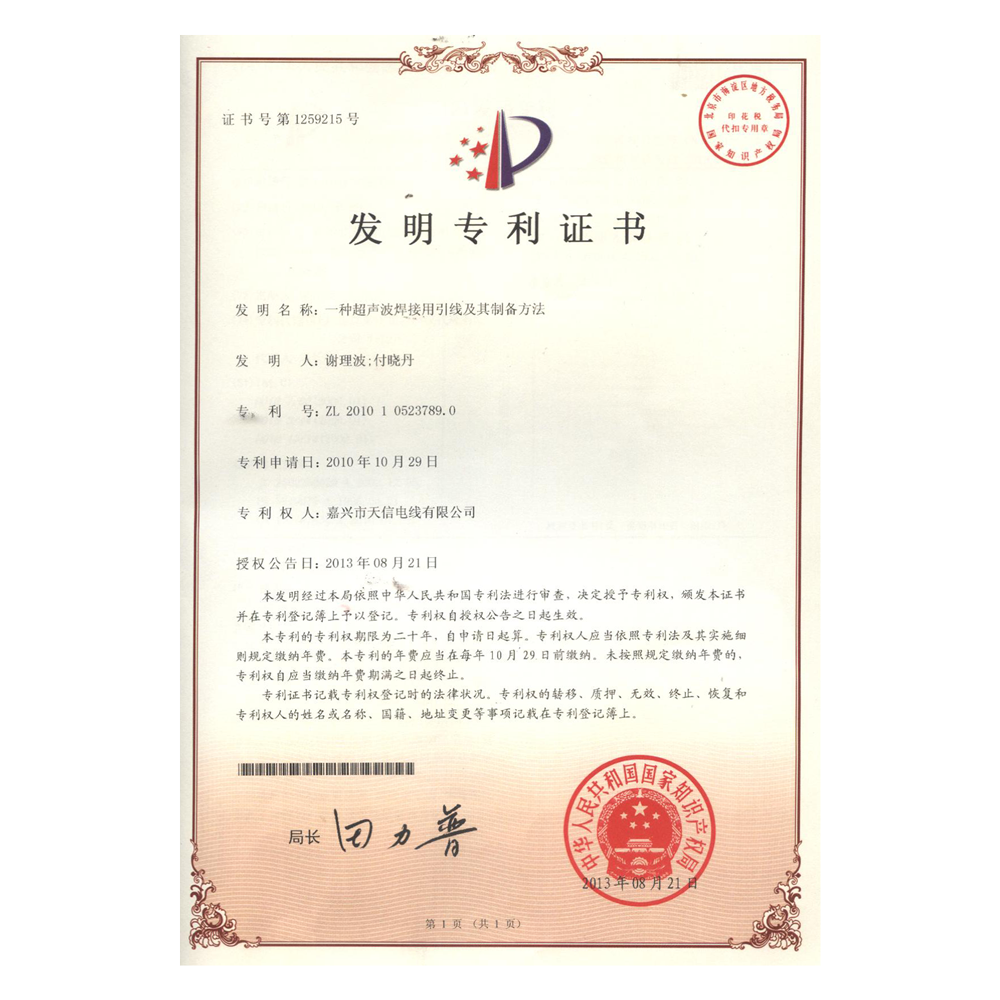 发现专利 —— 一种超声波焊接用引线及其造备步骤